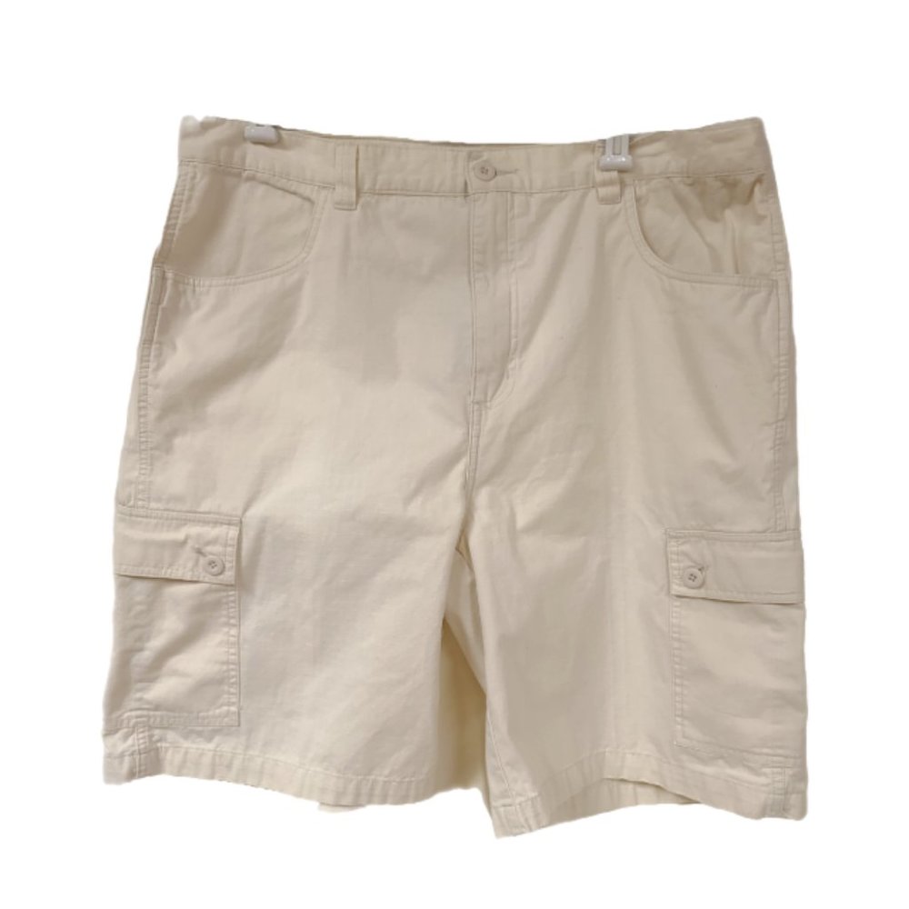 Utility Mens 40 Ivory Cream Flat Front Knee Length Cargo Shorts 11" Inseam Work